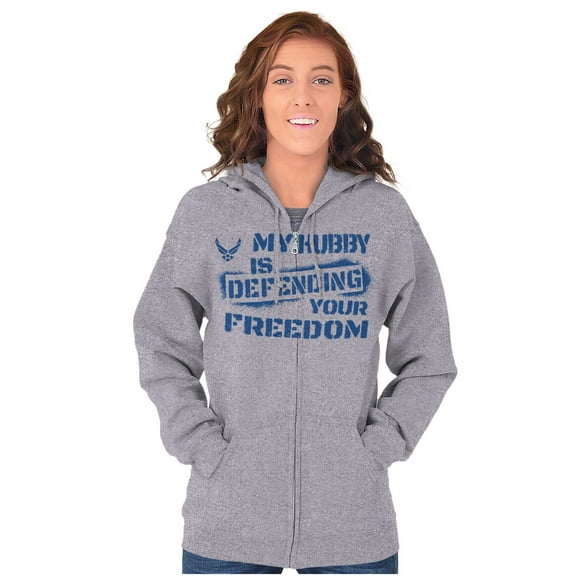 US Air Force Hubby Defending Freedom Zip Hoodie Sweatshirt Women Brisco Brands X