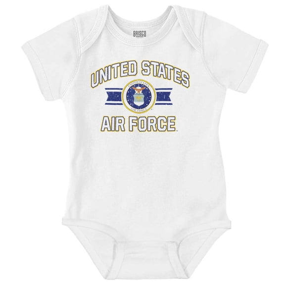 US Air Force Military Crest USAF Romper Boys or Girls Infant Baby Brisco Brands 12M