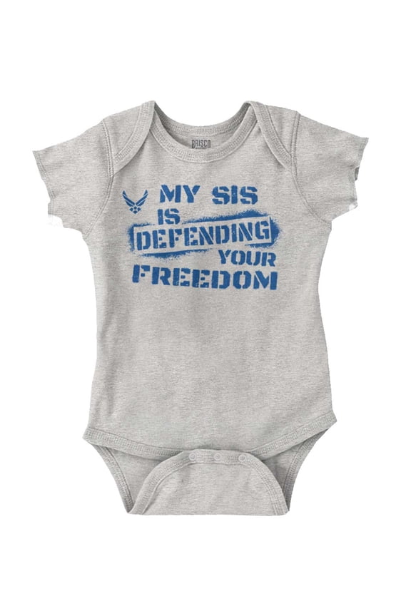 US Air Force My Sis Defending Freedom Romper Boys or Girls Infant Baby Brisco Brands 12M