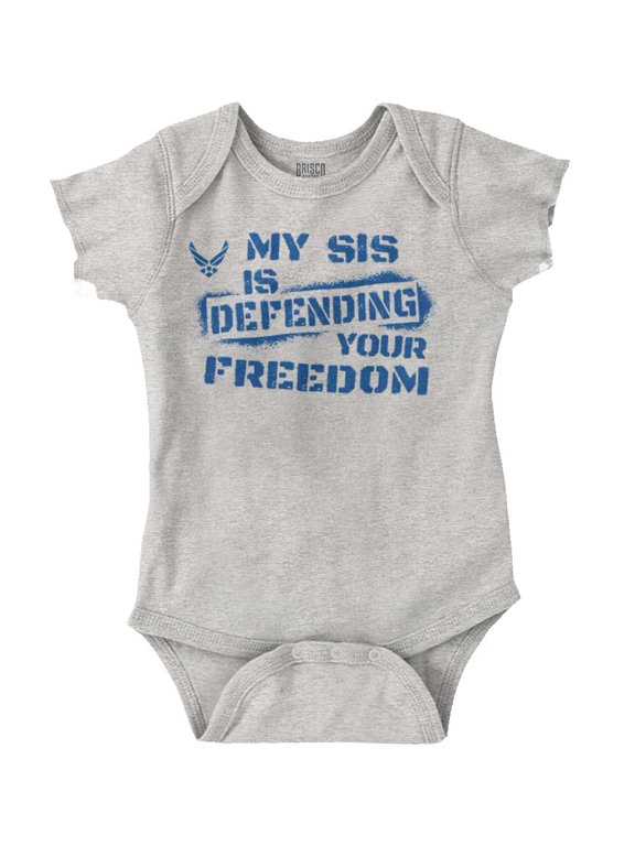 US Air Force My Sis Defending Freedom Romper Boys or Girls Infant Baby Brisco Brands 18M