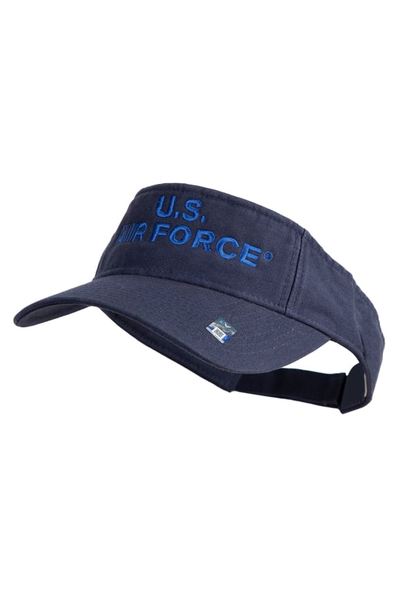 US Air Force Navy Letter Design Embroidered Pro Style Cotton Twill Washed Visor - Navy OSFM