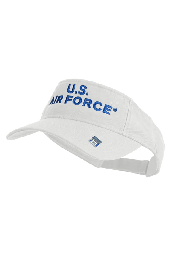 US Air Force Navy Letter Design Embroidered Pro Style Cotton Twill Washed Visor - White OSFM