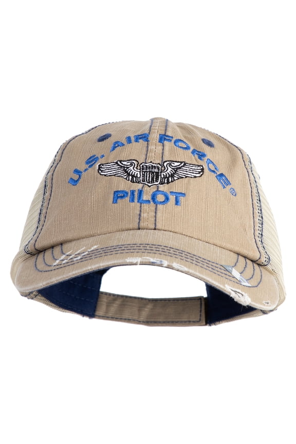 US Air Force Pilot Embroidered Low Profile Special Cotton Mesh Cap - Khaki OSFM