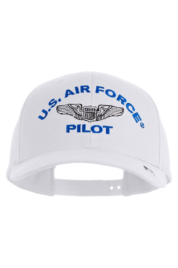 US Air Force Pilot Embroidered Retro Cotton Blend Snapback Cap - White OSFM