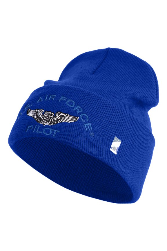 US Air Force Pilot Logo Embroidered 12 Inch Solid Knit Cuff Long Beanie Made in USA - Royal Blue OSFM