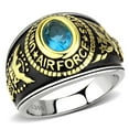 thumbnail image 1 of US Air Force Ring for Men and Women Unisex Stainless Steel Military Patriotic Ring in Black and Gold with Blue Aquamarine Stone Rock, 1 of 10