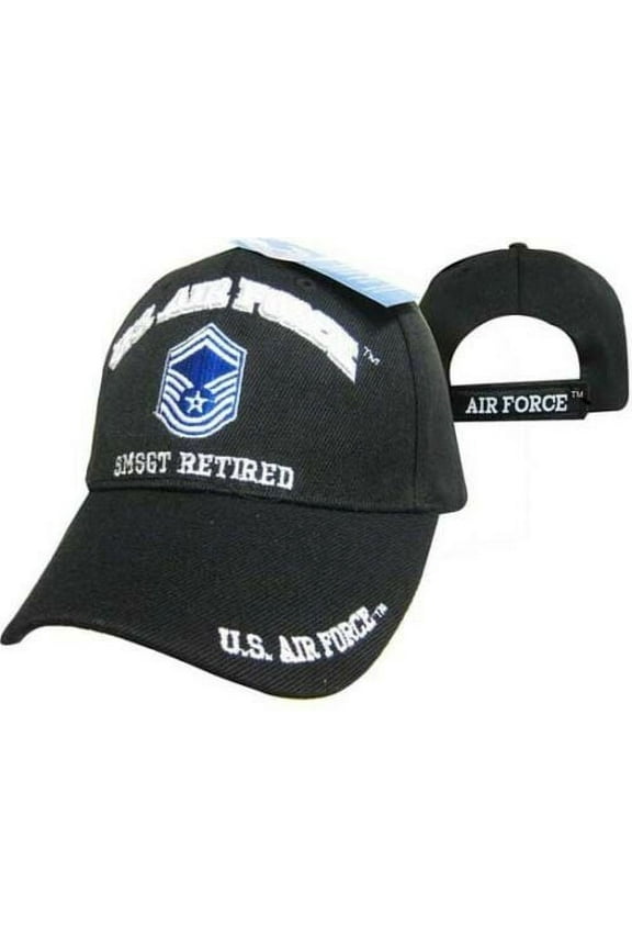 US Air Force SMSGT Senior Master Sergeant Retired Veteran Black Baseball Hat Ball Cap E8