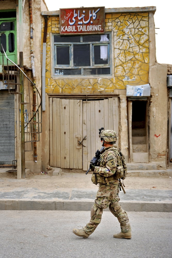 US Air Force Senior Airman patrols Qalat City Afghanistan Canvas Art - Stocktrek Images (23 x 34)