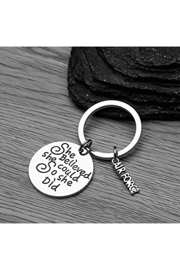 US Air Force She Believed She Could So She Did Keychain, Inspirational Military Key Rings Gift for Air Force Daughter, Wife, Mom, Sister or Niece