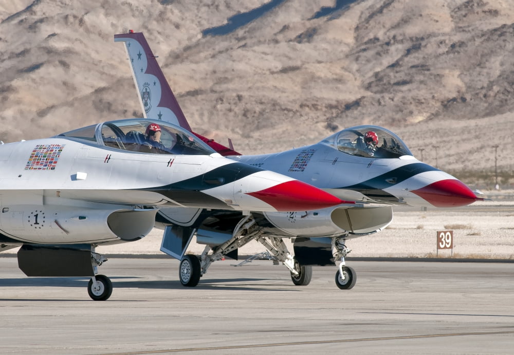 US Air Force Thunderbirds on the ramp at Nellis Air Force Base Nevada Canvas Art - Giovanni CollaStocktrek Images (34 x 24)