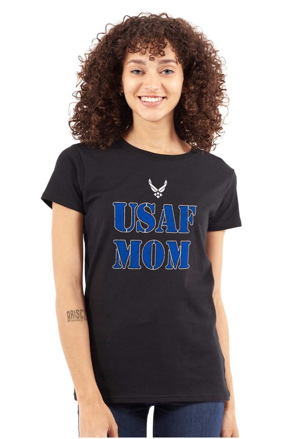 USAF Mom Family Support Women's T Shirt Ladies Tee Brisco Brands L