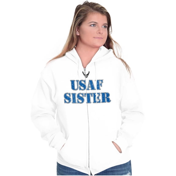 US Air Force USAF Sister Proud Sis Zip Hoodie Sweatshirt Women Brisco Brands L