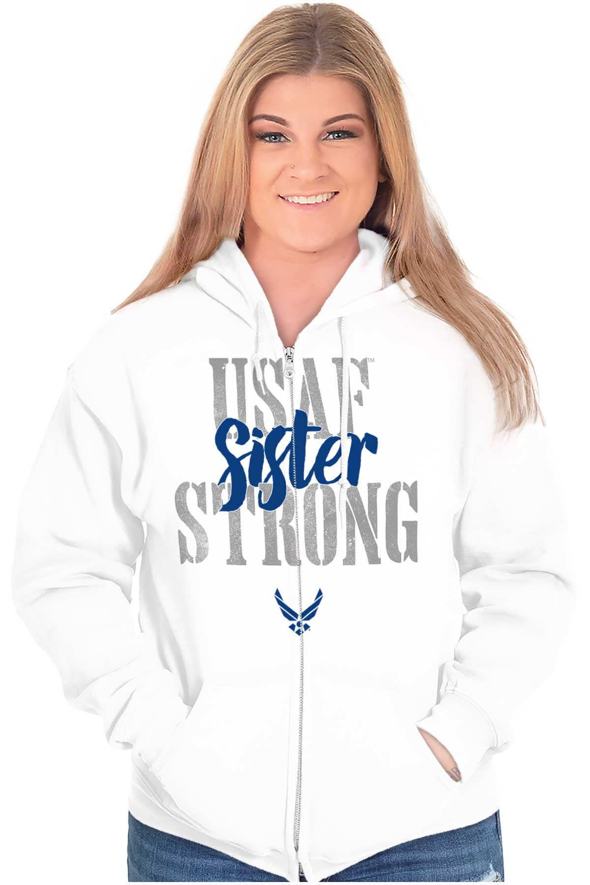 US Air Force USAF Strong Sister Zip Hoodie Sweatshirt Women Brisco ...