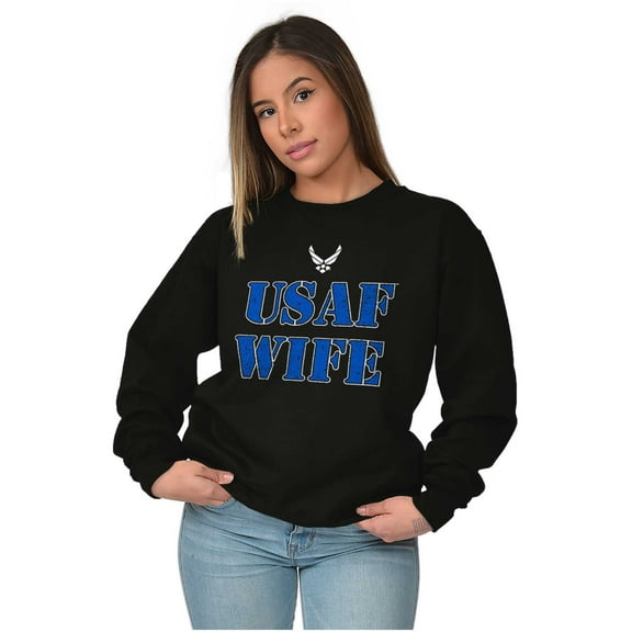 US Air Force USAF Wife Proud Spouse Women Crewneck Sweatshirt Brisco Brands S
