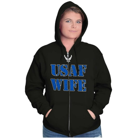 US Air Force USAF Wife Proud Spouse Zip Hoodie Sweatshirt Women Brisco Brands S