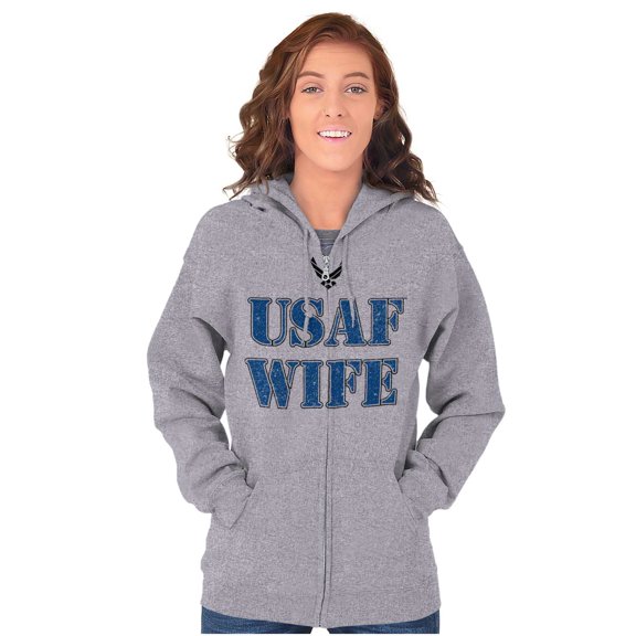 US Air Force USAF Wife Proud Spouse Zip Hoodie Sweatshirt Women Brisco Brands X