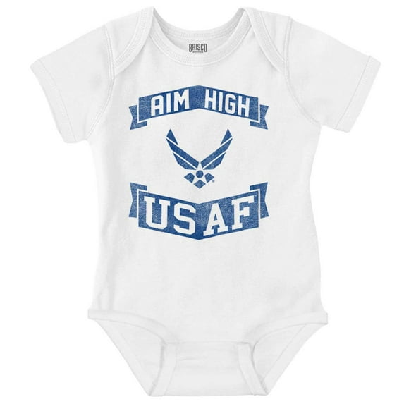 US Air Force USAF Wings Aim High Romper Boys or Girls Infant Baby Brisco Brands 18M