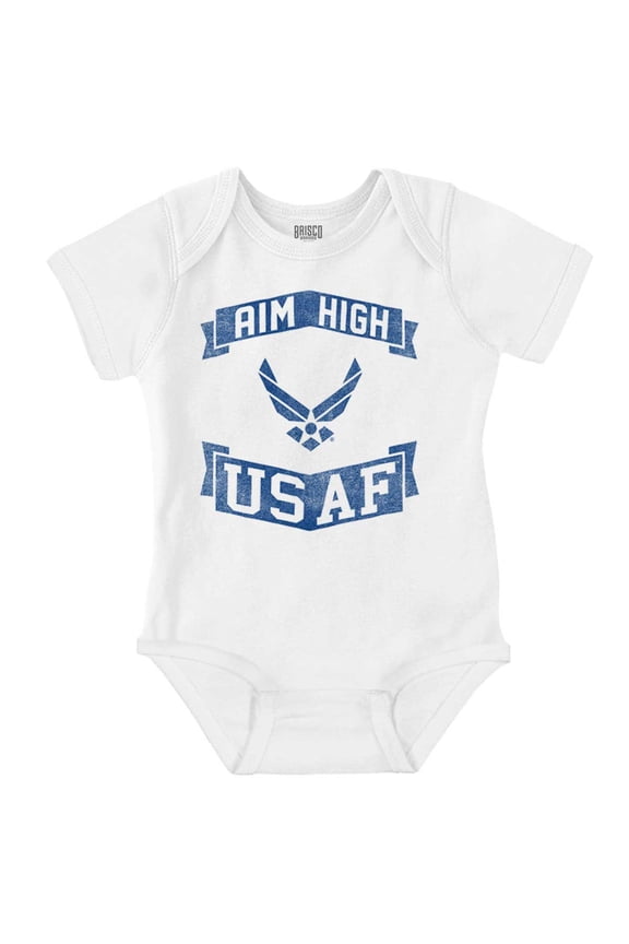 US Air Force USAF Wings Aim High Romper Boys or Girls Infant Baby Brisco Brands 6M