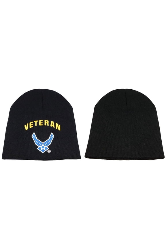 US Air Force Veteran Blue Wings Black Embroidered Acrylic Beanie Cap Hat (KYS)
