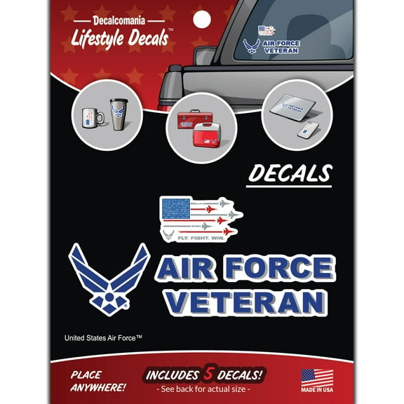 US Air Force Veteran Car Decals - Set of 5 USAF Window Stickers Logo Vinyl Decal for Vehicle Truck Bumper Water Bottle Laptop