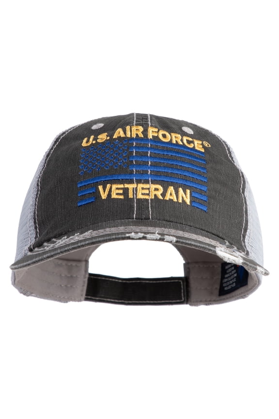 US Air Force Veteran with Flag Embroidered Low Profile Special Cotton Mesh Cap - Black OSFM