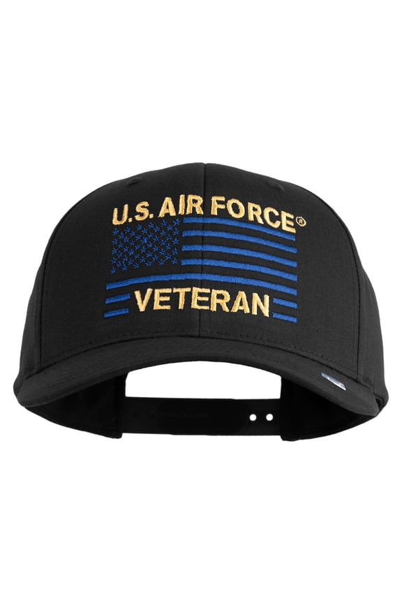 US Air Force Veteran with Flag Embroidered Retro Cotton Blend Snapback Cap - Black OSFM