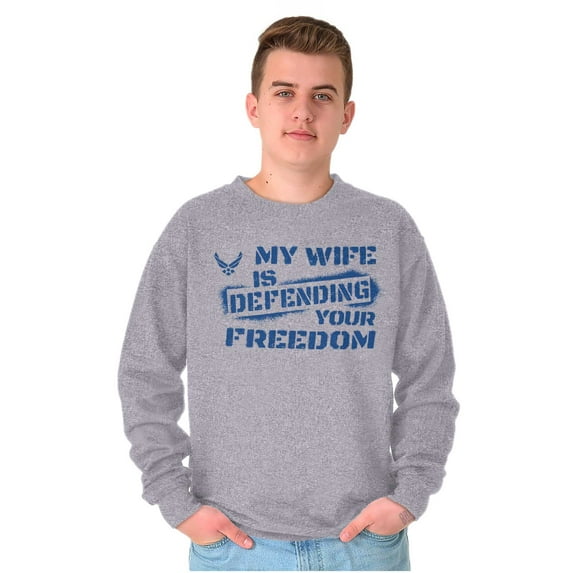 US Air Force Wife Defending Freedom Men's Big & Tall Crewneck Sweatshirt Brisco Brands 5X