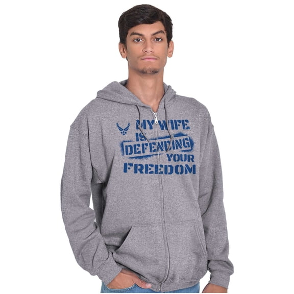 US Air Force Wife Defending Freedom Zip Hoodie Sweatshirt Men Brisco Brands X