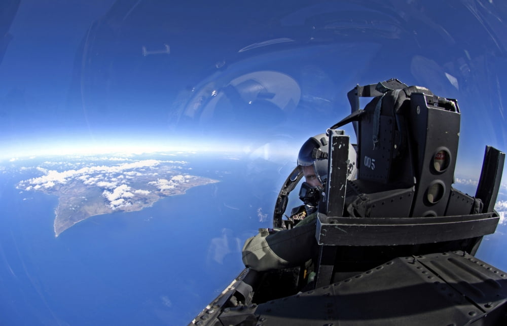 US Air Force captain looks out over the sky in a F-15 Eagle Canvas Art - Stocktrek Images (34 x 22)