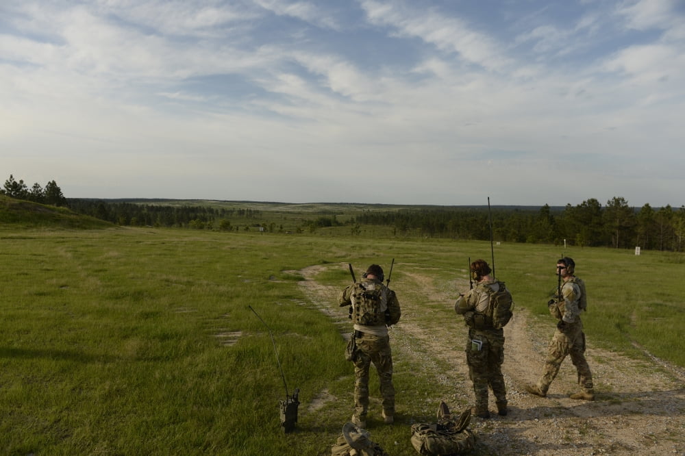 US Air Force combat controllers prepare the range for a live-fire mission Canvas Art - Stocktrek Images (34 x 23)