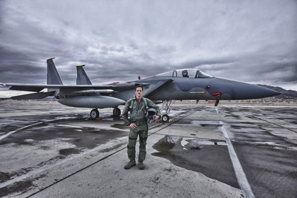 US Air Force pilot standing in front of a F-15C Eagle Canvas Art - Terry MooreStocktrek Images (18 x 12)