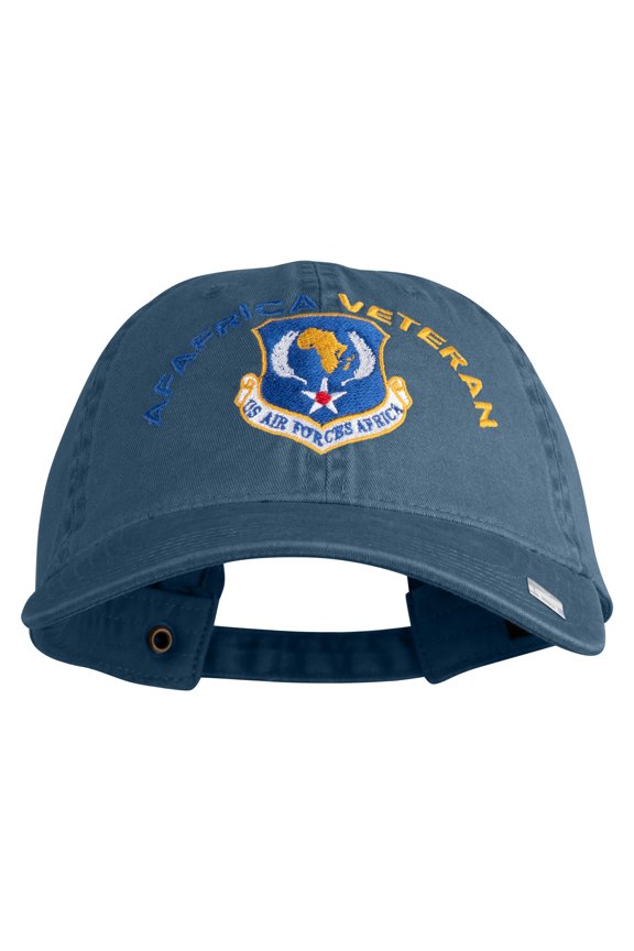 US Air Forces Africa Veteran Embroidered Washed Solid Pigment Dyed Cotton Twill Brass Buckle Cap - Navy OSFM