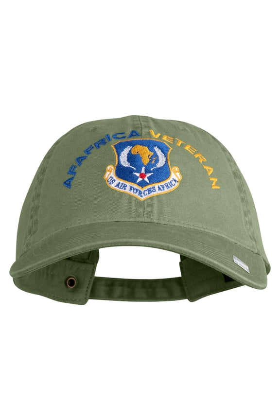 US Air Forces Africa Veteran Embroidered Washed Solid Pigment Dyed Cotton Twill Brass Buckle Cap - Olive OSFM