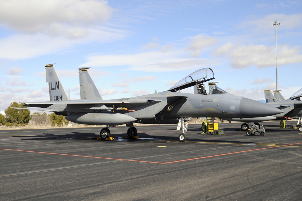 US Air Forces Europe F-15C Eagle at Albacete Air Base Spain Canvas Art - Riccardo NiccoliStocktrek Images (34 x 23)