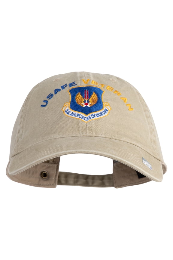 US Air Forces in Europe Veteran Embroidered Washed Solid Pigment Dyed Cotton Twill Brass Buckle Cap - Khaki OSFM