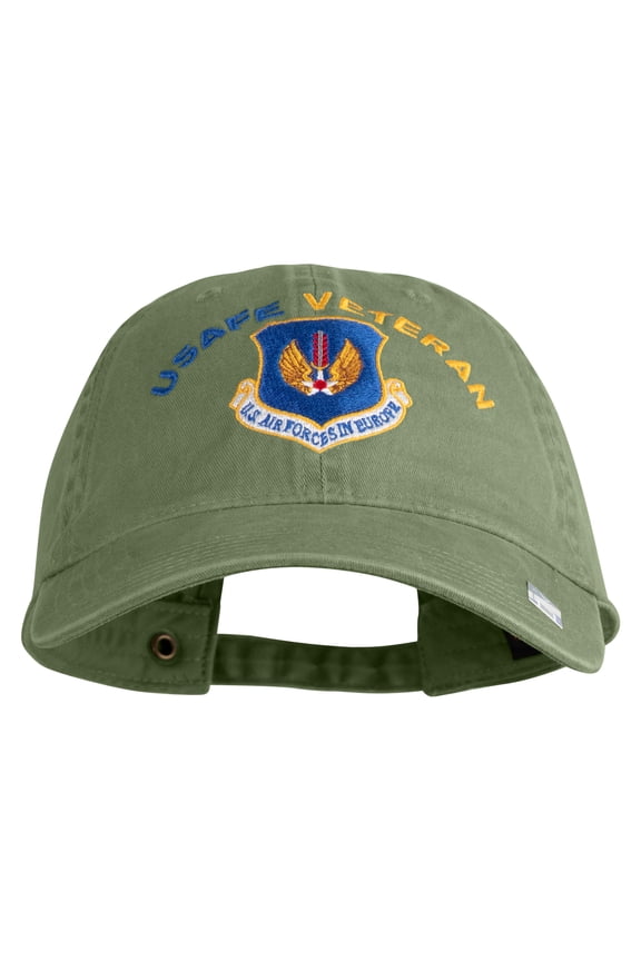 US Air Forces in Europe Veteran Embroidered Washed Solid Pigment Dyed Cotton Twill Brass Buckle Cap - Olive OSFM