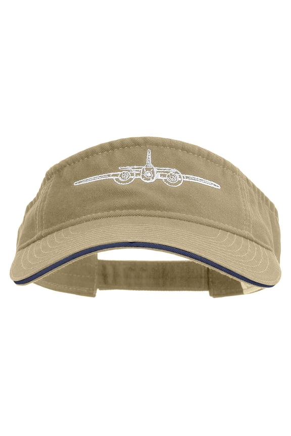 US Aircraft Embroidered Pro Style Cotton Twill Washed Visor - Khaki Navy OSFM