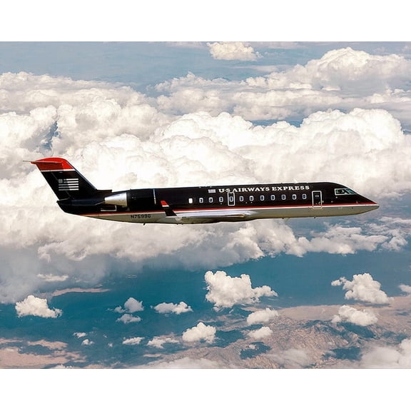 US Airways Express Canadair CRJ200 in Flight Style - A - 12x18 Inch Laminated Aviation Poster - Stunning Detail and Bold Colors