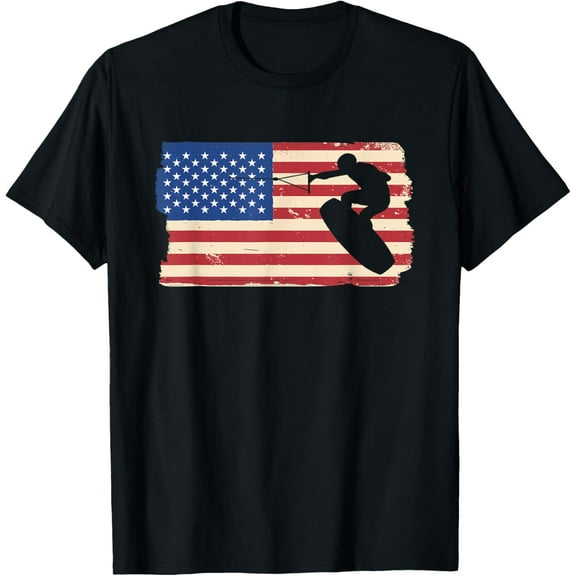 US America Flag Wakeboard Wakeboarding Wakesurf Wakeboarder T-Shirt