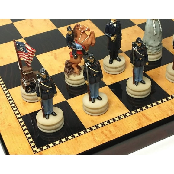 US American Civil War Queens Chess Set W 18" Gloss Walnut  Maple Color Board