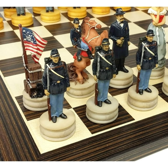 US American Civil War Wife Queens Chess set W 14" Ebony Black  Maple Wood Board