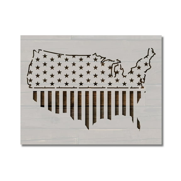 US American Flag Country Shape Stencil Template Reusable 8.5 x 11 for Painting on Walls, Wood, Etc. By Stencilville