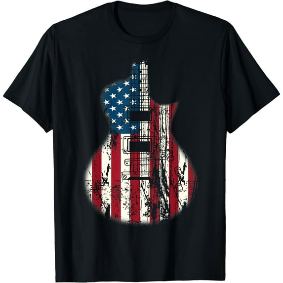 US American Flag Guitar Musician Distressed Guitars Vintage T-Shirt
