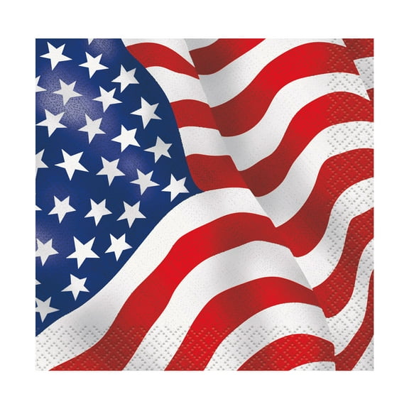 US American Flag Paper Beverage Napkins, 5in, 16ct