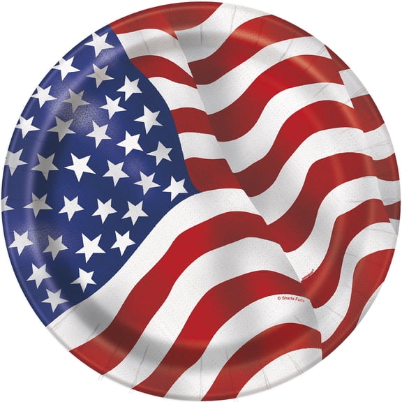 US American Flag Paper Dinner Plates, 9in, 8ct