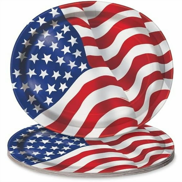 US American Flag Paper Oval Plates, 12in, 8ct