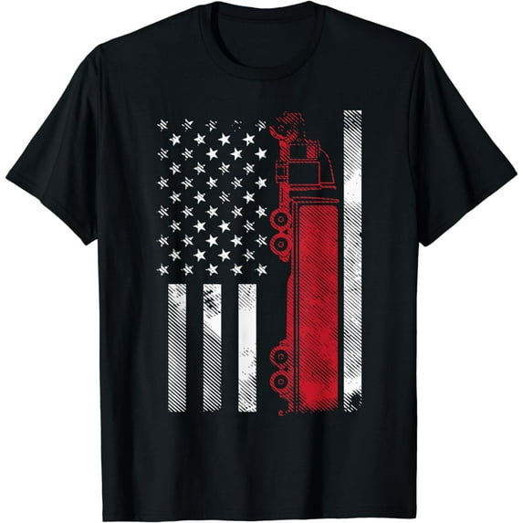 US American Flag Semi Truck Driver 18 Wheeler Trucker Gift Short Sleeve T-Shirt