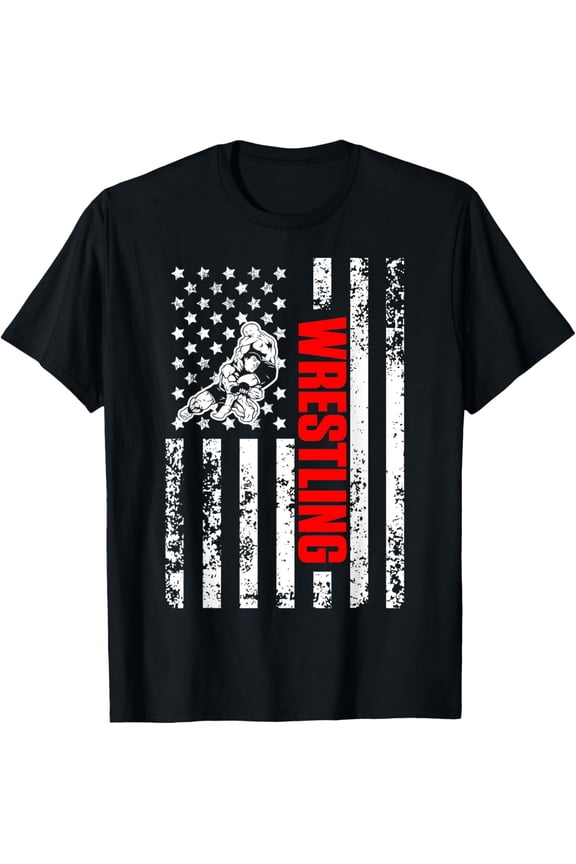US American Flag Sports Patriotic Wrestling T-Shirt