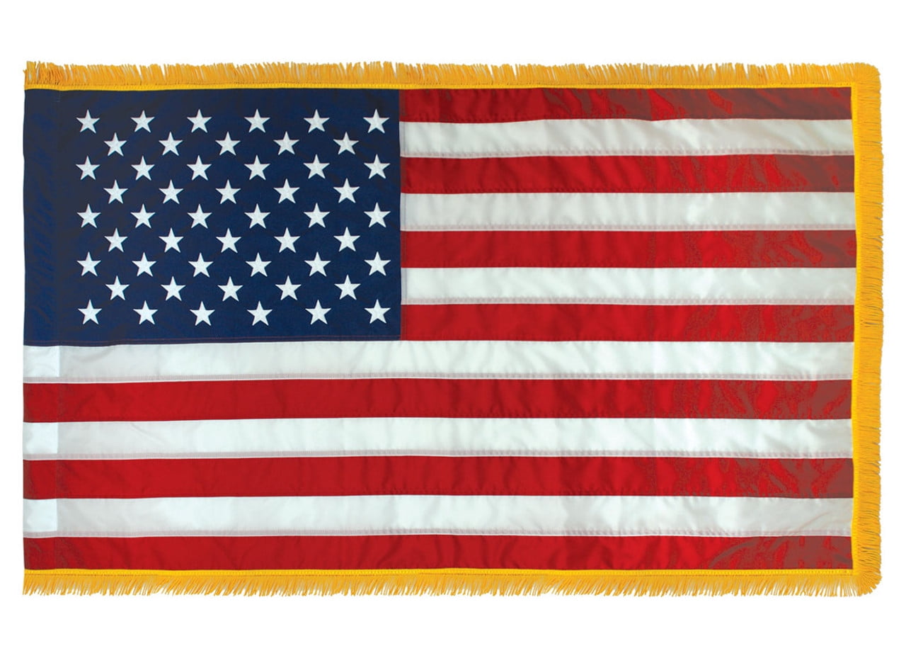 TOPFLAGS US American Parade Flag 3x5 ft  Courtroom Indoor Flag With 2 Inches Gold Fringe Indoor Flags with Pole Hem (American flag only without pole)