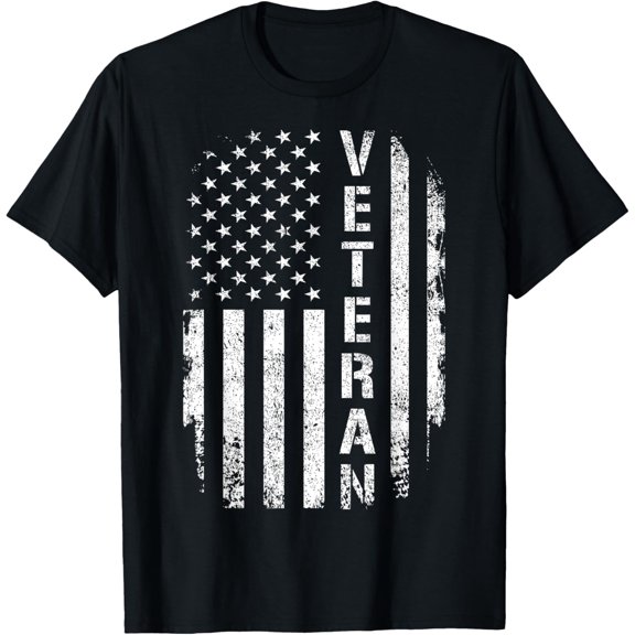 US American flag with proud veteran for veterans day T-Shirt100% cotton